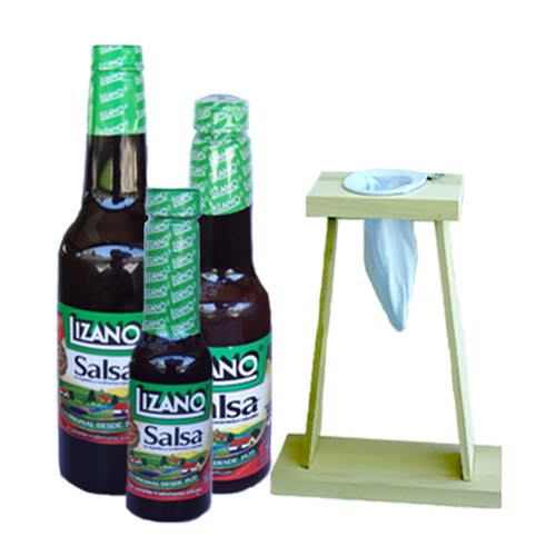 Three Lizano bottles and Pour Over Coffee Dripper - Chorreador